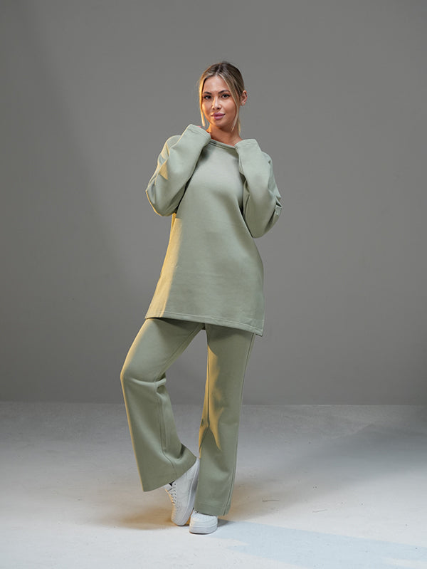 Set Long Sleeve Shirt with Wide Leg Pant
