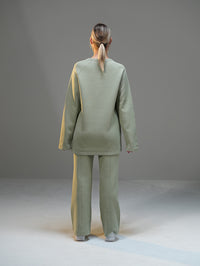 Set Long Sleeve Shirt with Wide Leg Pant