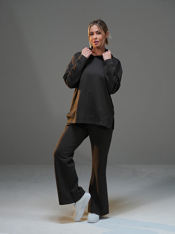 Set Long Sleeve Shirt with Wide Leg Pant