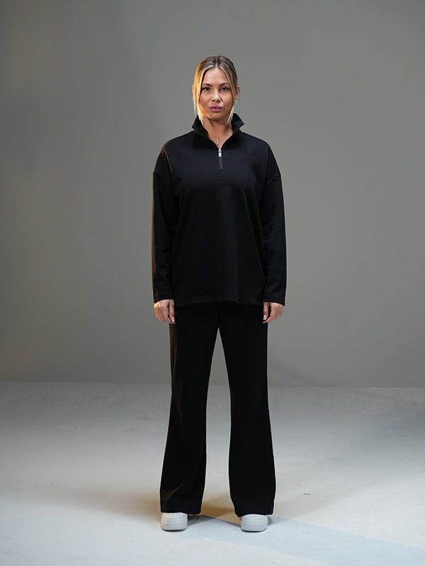 Set Half-Zip Long Sleeve with Wide Leg Pant