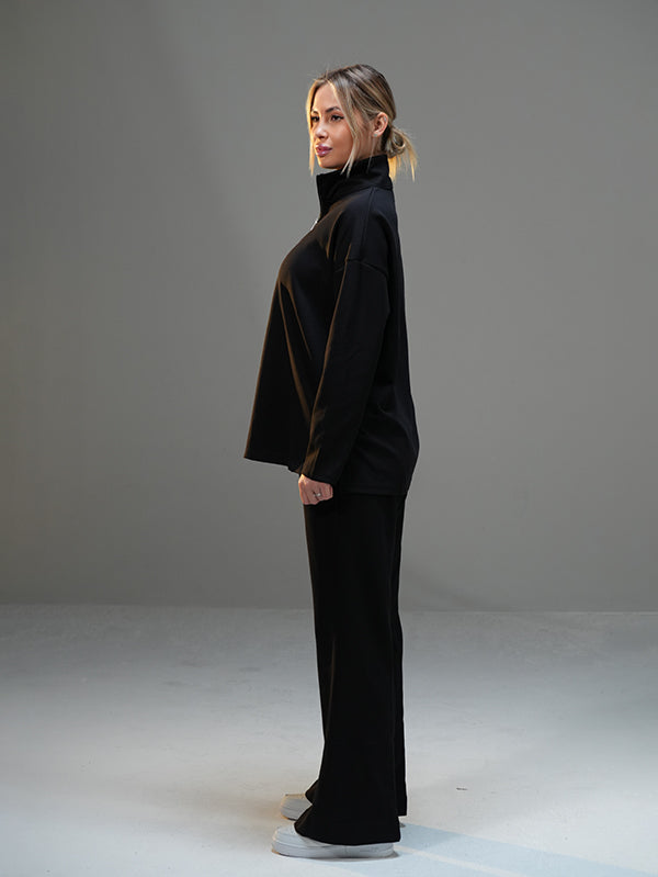Set Half-Zip Long Sleeve with Wide Leg Pant