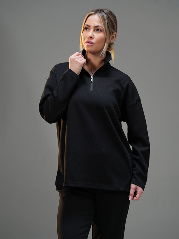 Set Half-Zip Long Sleeve with Wide Leg Pant