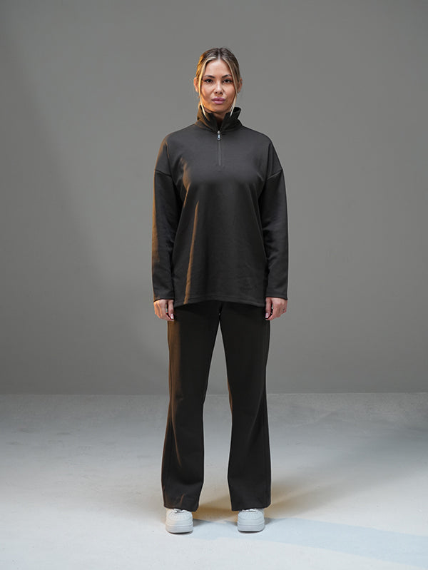 Set Half-Zip Long Sleeve with Wide Leg Pant