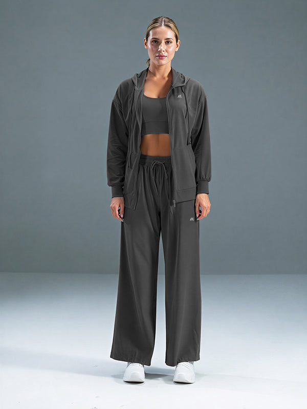 Polyester Set Wide Leg Pants and Jackets