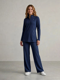 Polyester Set Long Sleeve Shirt With High Waisted Pant