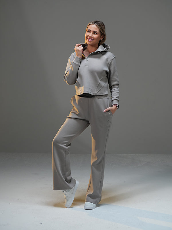 Set Cropped Jacket with Wide Leg Pant