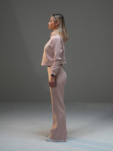 Set Cropped Jacket with Wide Leg Pant