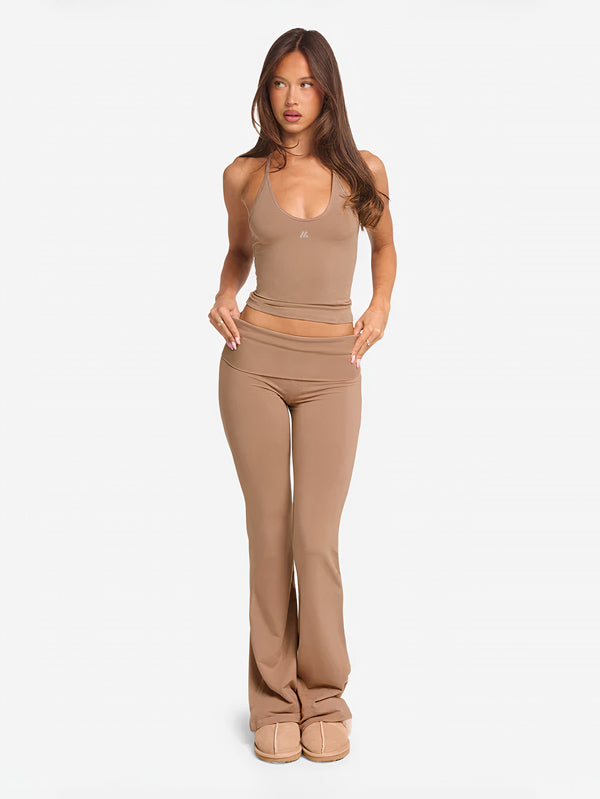 Set Halter Tie Tank With Flare Pant