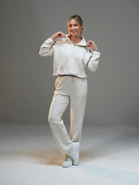 Set Cropped Half-Zip Hoodie with Wide Leg Pant
