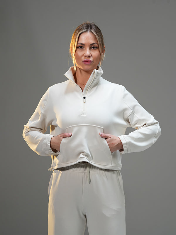 Set Cropped Half-Zip Hoodie with Wide Leg Pant
