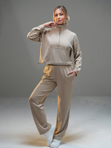 Set Cropped Half-Zip Hoodie with Wide Leg Pant
