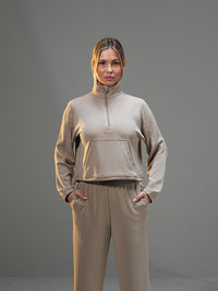 Set Cropped Half-Zip Hoodie with Wide Leg Pant