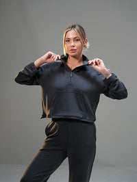 Set Cropped Half-Zip Hoodie with Wide Leg Pant