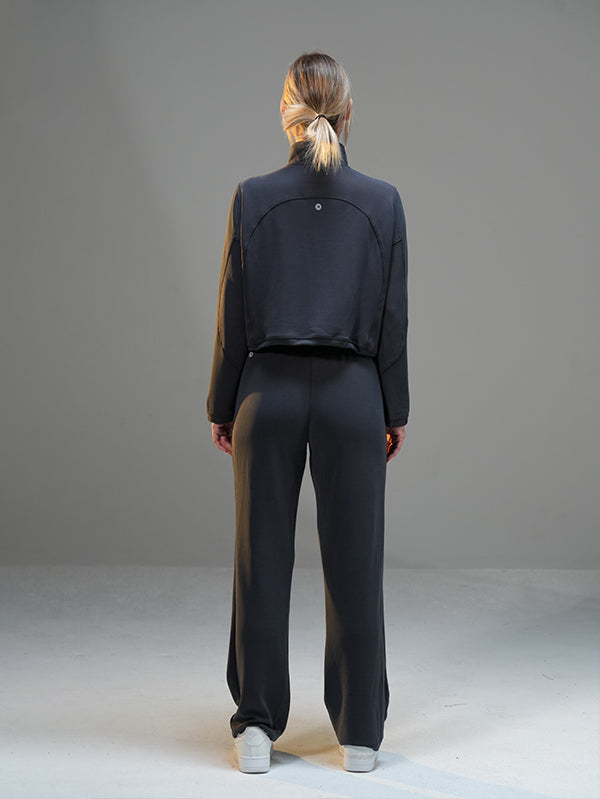 Set Cropped Half-Zip Hoodie with Wide Leg Pant