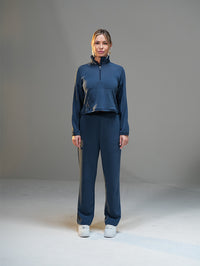 Set Cropped Half-Zip Hoodie with Wide Leg Pant