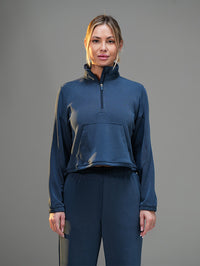 Set Cropped Half-Zip Hoodie with Wide Leg Pant