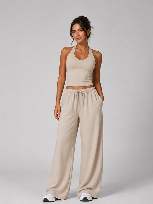 Set Open-Back Sleevless Crop with Wide Leg Pant