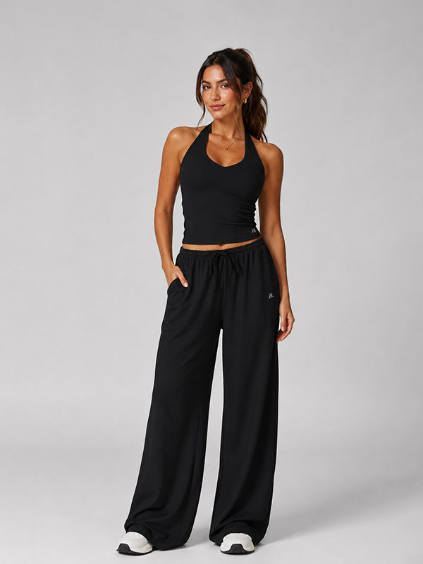 Set Open-Back Sleevless Crop with Wide Leg Pant