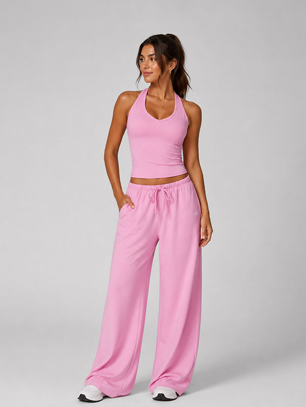 Set Open-Back Sleevless Crop with Wide Leg Pant