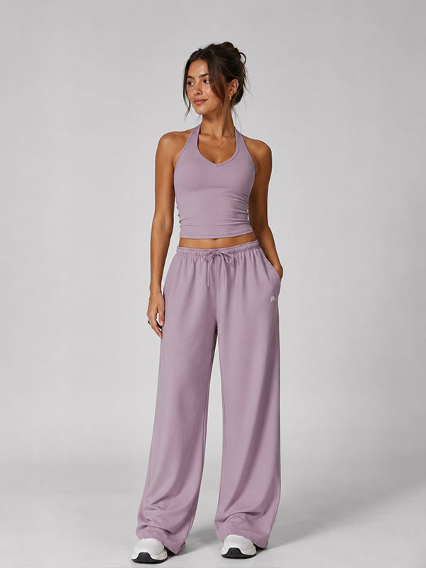 Set Open-Back Sleevless Crop with Wide Leg Pant