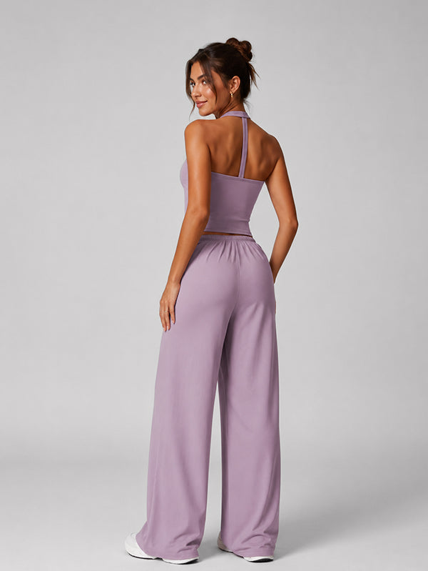 Set Open-Back Sleevless Crop with Wide Leg Pant